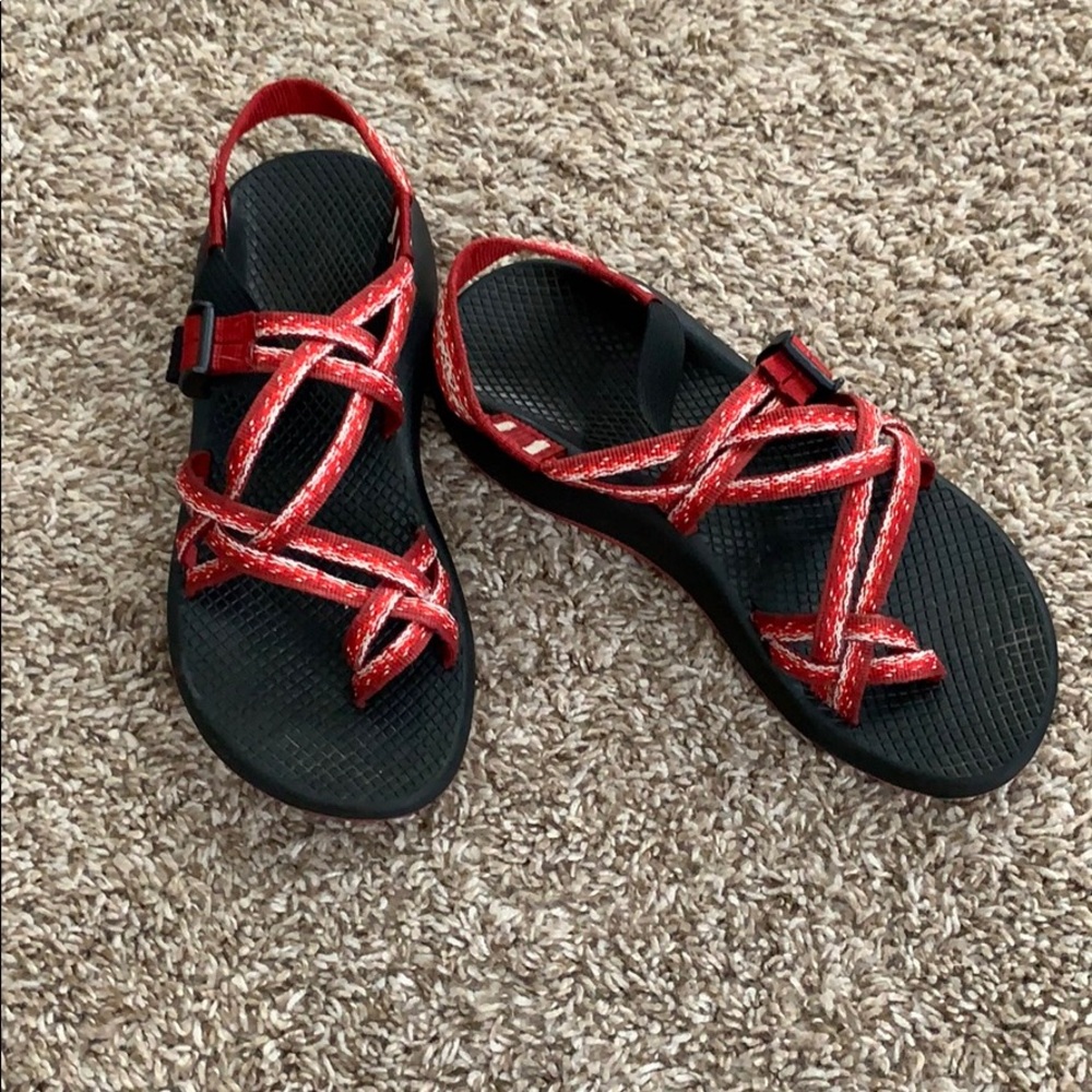 Red two strap chacos